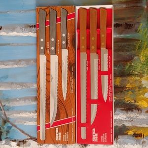 Vtg Japan Made Carving Knife Set, Rose Wood Handle